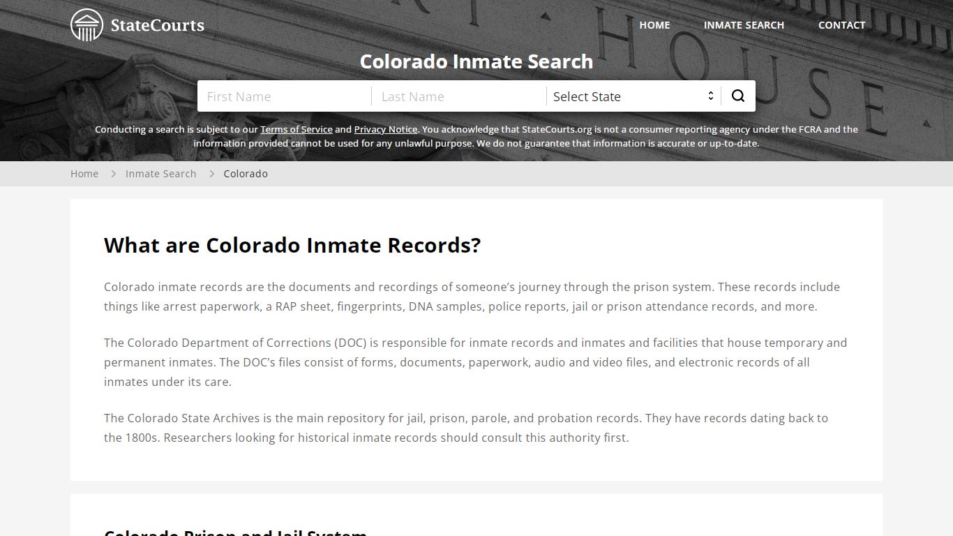 Colorado Inmate Search, Prison and Jail Information - StateCourts