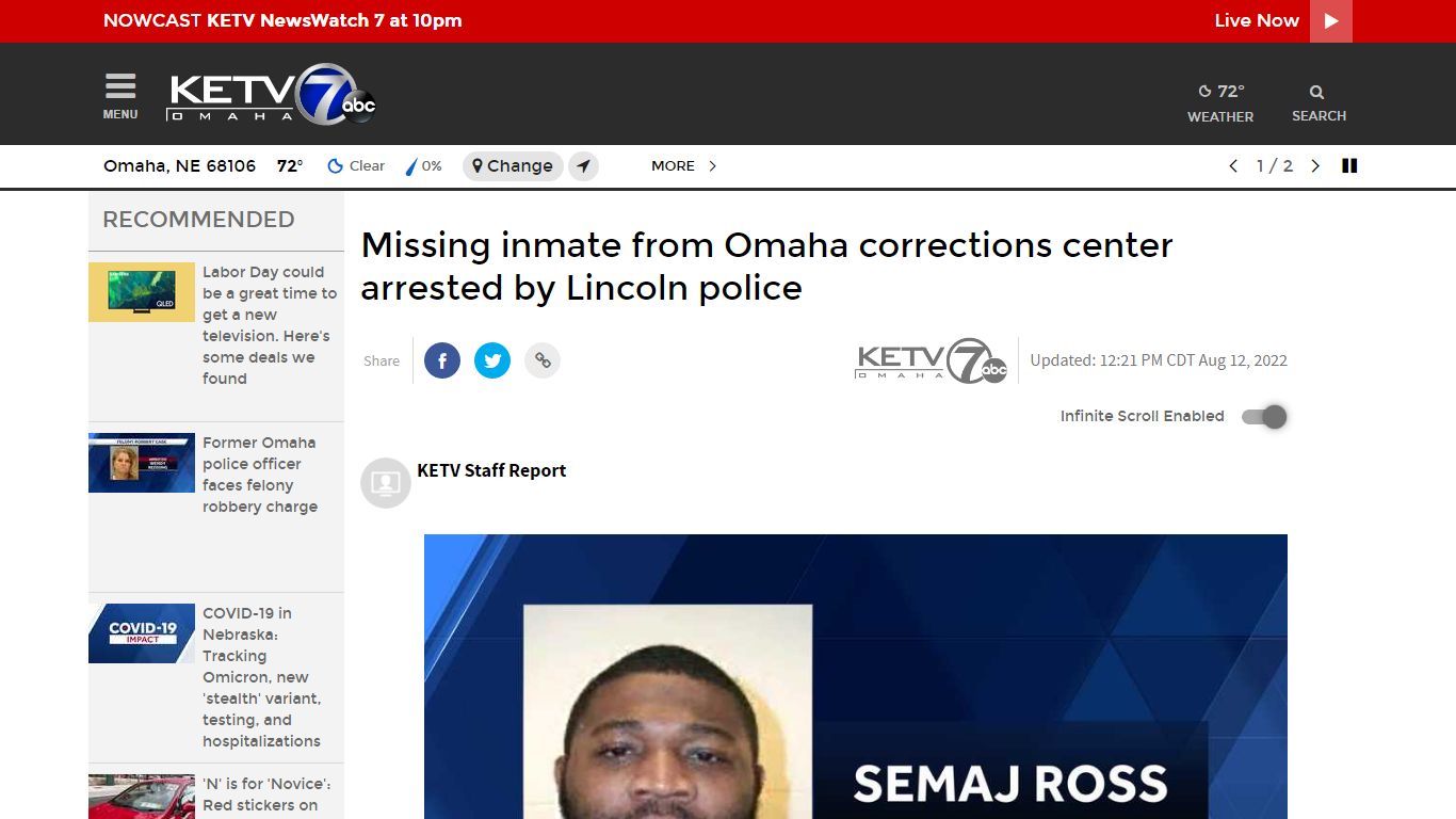 Lincoln police arrest missing inmate from prison in Omaha